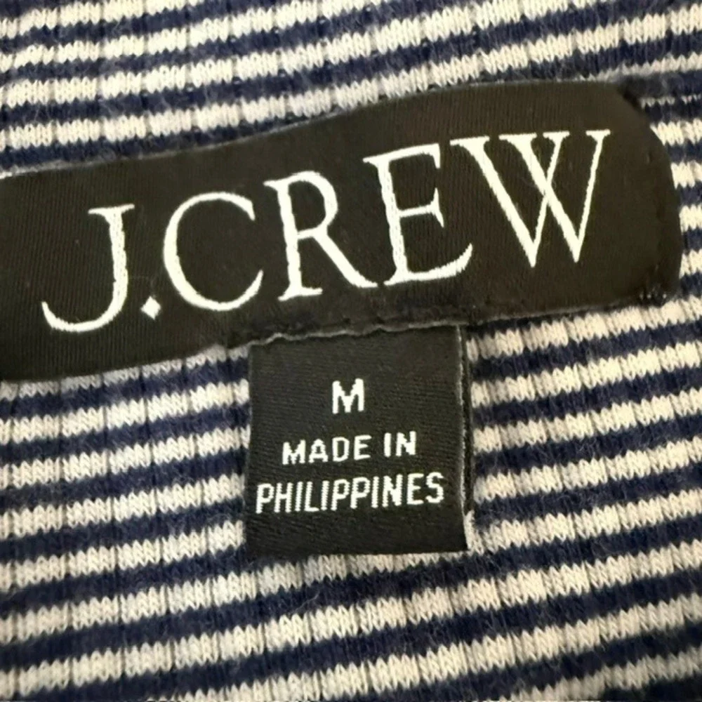 J.Crew Striped Ribbed Henley Polo Top Short Sleeve Navy White Medium